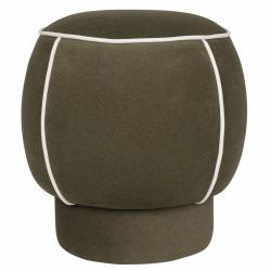 Pouf Marina Assise Ronde en Tissu Vert et Blanc Repose Pied Tabouret 45x45x48cm