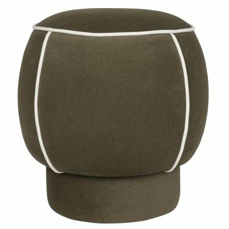 Pouf Marina Assise Ronde en Tissu Vert et Blanc Repose Pied Tabouret 45x45x48cm