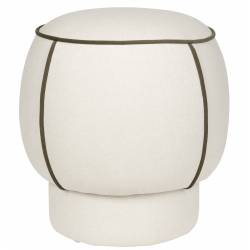 Pouf Marina Assise Ronde en Tissu Blanc et Vert Repose Pied Tabouret 45x45x48cm