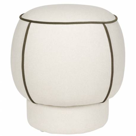 Pouf Marina Assise Ronde en Tissu Blanc et Vert Repose Pied Tabouret 45x45x48cm