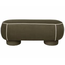 Banc Marina L Woody Assise d'Appoint en Tissu Vert et Blanc Bout de Lit 44x47x121cm
