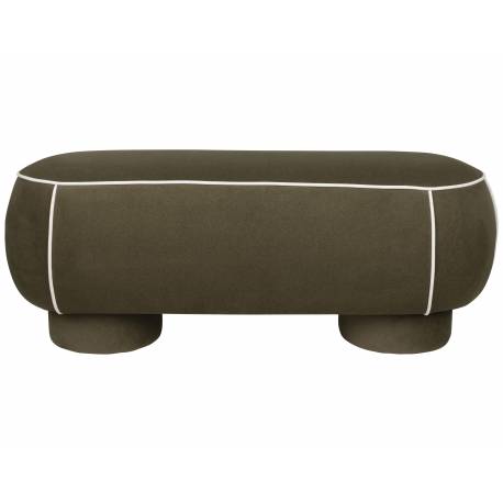 Banc Marina L Woody Assise d'Appoint en Tissu Vert et Blanc Bout de Lit 44x47x121cm