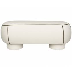 Banc Marina L Woody Assise d'Appoint en Tissu Blanc et Vert Bout de Lit 44x47x121cm