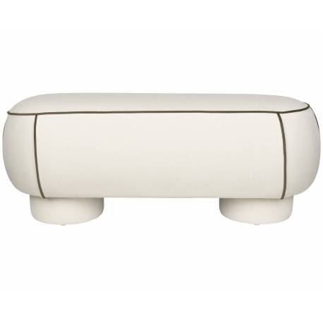 Banc Marina L Woody Assise d'Appoint en Tissu Blanc et Vert Bout de Lit 44x47x121cm