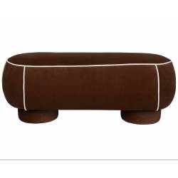 Banc Marina L Woody Assise d'Appoint en Tissu Rouge et Blanc Bout de Lit 44x47x121cm