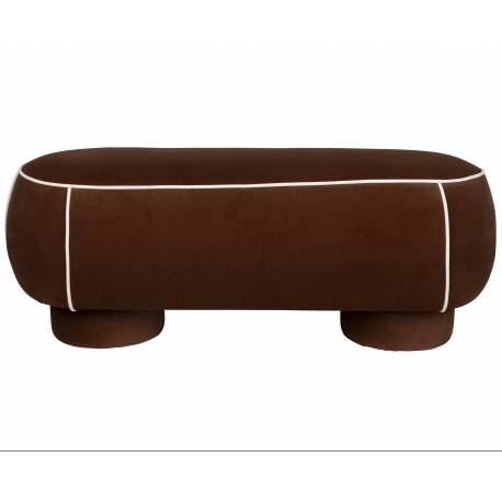 Banc Marina L Woody Assise d'Appoint en Tissu Rouge et Blanc Bout de Lit 44x47x121cm