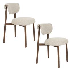 Lot de 2 Chaises Lee Woody Duo d'Assises en Acier et Tissu Beige Sièges de Repas 46x57x78cm
