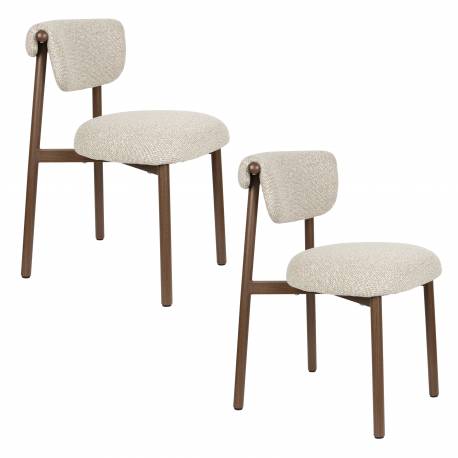 Lot de 2 Chaises Lee Woody Duo d'Assises en Acier et Tissu Beige Sièges de Repas 46x57x78cm