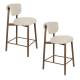 Lot de 2 Chaises de Comptoir Lee Woody Duo d'Assises Hautes en Acier et Tissu Beige Sièges de Cuisine 43,5x52,5x89,5cm
