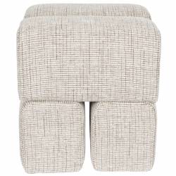 Pouf Staple Woody Tabouret Design en Bois et Tissu Beige Chiné Assise d'Appoint Cubique 40x40x45cm