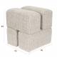 Pouf Staple Woody Tabouret Design en Bois et Tissu Beige Chiné Assise d'Appoint Cubique 40x40x45cm