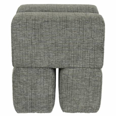 Pouf Staple Woody Tabouret Design en Bois et Tissu Vert Chiné Assise d'Appoint Cubique 40x40x45cm