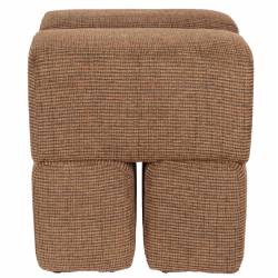Pouf Staple Woody Tabouret Design en Bois et Tissu Terracotta Chiné Assise d'Appoint Cubique 40x40x45cm