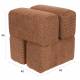 Pouf Staple Woody Tabouret Design en Bois et Tissu Terracotta Chiné Assise d'Appoint Cubique 40x40x45cm