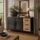 Bahut Meuble de Rangement Buffet Placard Industriel 2 Portes 3 Tiroirs en Acier et Bois 40x81x134,5cm