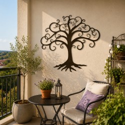 Arbre de Vie Décoratif à Fixer Applique Murale Fronton Motif Nature en Forme de Coeur en Métal Patiné Marron 0,5x87x94cm
