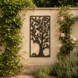 Cadre Décoration Murale Arbre de Vie Verticale en Métal Patiné Marron 3x57x115cm