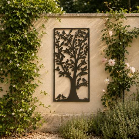 Cadre Décoration Murale Arbre de Vie Verticale en Métal Patiné Marron 3x57x115cm