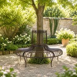 Banc de Jardin Semi-Circulaire Tour d'Arbre Demi-Lune Banquette de Parc en Fer Patiné Marron 69x86x134cm