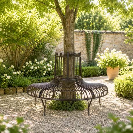 Banc de Jardin Semi-Circulaire Tour d'Arbre Demi-Lune Banquette de Parc en Fer Patiné Marron 69x86x134cm