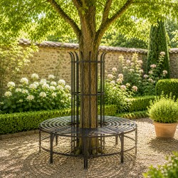 Grand Banc de Jardin Tour d’Arbre Obélisque Circulaire Banc Acier Patiné Marron Support à Plantes 160x160x160cm