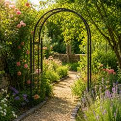 Arche Pomme de Pin Passage en acier brut oxydé Support Structure de jardin Tuteur à grimpants 50x140x226cm
