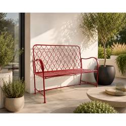 Banc de Jardin Paon 2 Places Banquette de Jardin Fauteuil 2 Personnes en Métal Rouge 49x92x123cm