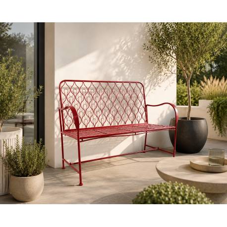 Banc Paon 2 Places Banquette de Jardin Fauteuil 2 Personnes en Métal Rouge 49x92x123cm
