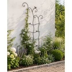 Grande Grille Motifs Oiseaux Treillis Tuteur Aspect Tordu à Fleurs Plantes en Fer Patiné Marron 3x54x148cm