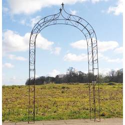 Sublime Arche Fleur de Lys Tuteur Arc à Rosiers Passage de Jardin en Acier Oxydé 32x140x256cm
