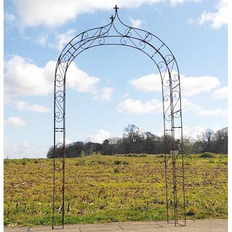 Sublime Arche Fleur de Lys Tuteur Arc à Rosiers Passage de Jardin en Acier Oxydé 32x140x256cm