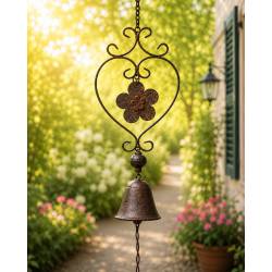 Suspension Cloche ou Décoration Murale Motifs Fleur à Accrocher en Fer Patiné Marron 7x15x70cm