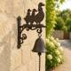 Cloche ou Applique Carillon Murale Motifs Oies en Fonte Patinée Marron 7,5x16,5x24,5cm