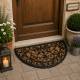 Tapis Gratte Pieds Demi-Cercle Paillasson Motifs Volutes en Coco Marron et Caoutchouc Noir 1,1x45x74,5cm