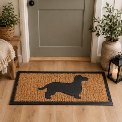 Tapis Gratte Pieds de Forme Rectangulaire ou Paillasson Motifs Chien en Coco et Caoutchouc 1x25x75cm