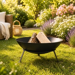 Véritable Braséro Chauffage d'Extérieur Brasier Lumière d'Appoint de Jardin de Forme Ronde en Métal Noir 24,5x49,5x49,5cm