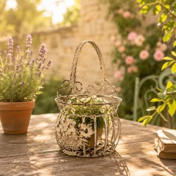 Petite Jardinière Façon Panier Pot de Fleur Bac de Plantation en Acier Marron 21,5x21,5x33cm