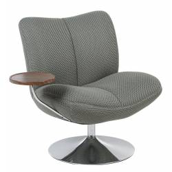 Fauteuil Nolan Athezza Assise Lounge Acier Chromé et Tissu Gris Fauteuil de Bureau avec Tablette 69x76x83cm