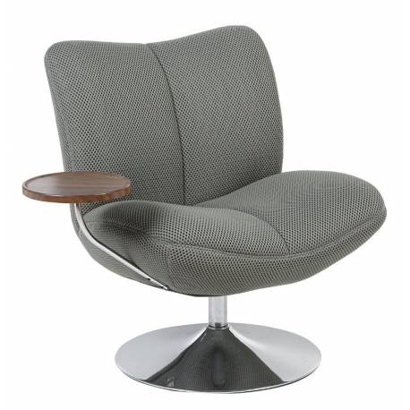 Fauteuil Nolan Athezza Assise Lounge Acier Chromé et Tissu Gris Fauteuil de Bureau avec Tablette 69x76x83cm