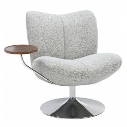 Fauteuil Nolan Athezza Assise Lounge Acier Chromé et Tissu Beige Chiné Fauteuil de Bureau avec Tablette 69x76x83cm