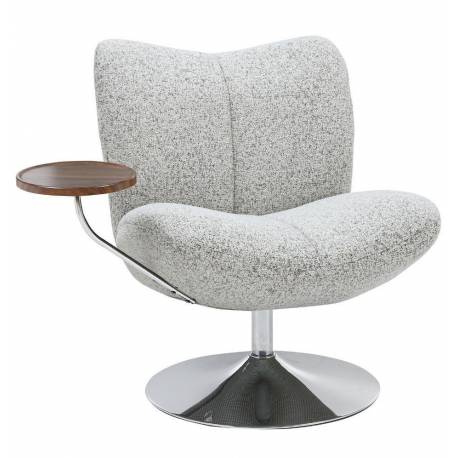 Fauteuil Nolan Athezza Assise Lounge Acier Chromé et Tissu Beige Chiné Fauteuil de Bureau avec Tablette 69x76x83cm