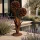 Fleur Double XXL sur Socle Décoration de Jardin en Acier Oxydé Sculpture Végétale à Poser 45x75x130cm