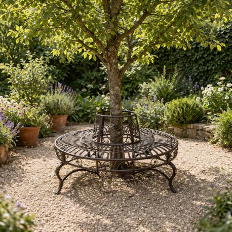 Agréable Banc Circulaire Tour d'Arbre Banquette de Parc en Acier Marron 77x160x160cm