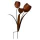 Bouquet Floral Trio de Tulipes en Acier Oxydé Décoration Extérieur à Piquer 34x55x95cm