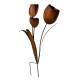 Bouquet Floral Trio de Tulipes en Acier Oxydé Décoration Extérieur à Piquer 34x55x95cm
