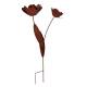 Sculpture Florale PM à Piquer Double Fleur en Acier Oxydé Décoration de Jardin Style Roses 51x20x110cm