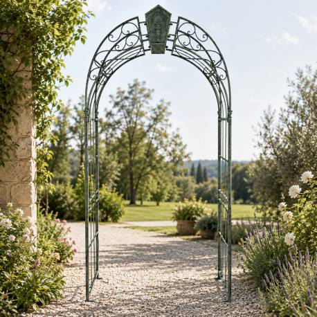 Arche Esther Portail en Acier Patiné Vert Passage de Jardin Support à Plantes