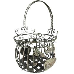 Grande Jardinière Façon Panier Pot de Fleur Bac de Plantation en Acier Vert 25x25x36,5cm