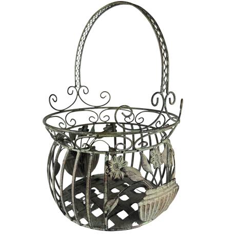 Grande Jardinière Façon Panier Pot de Fleur Bac de Plantation en Acier Vert 25x25x36,5cm