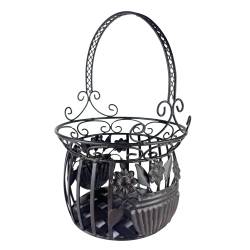 Petite Jardinière Façon Panier Pot de Fleur Bac de Plantation en Acier Marron 21,5x21,5x33cm
